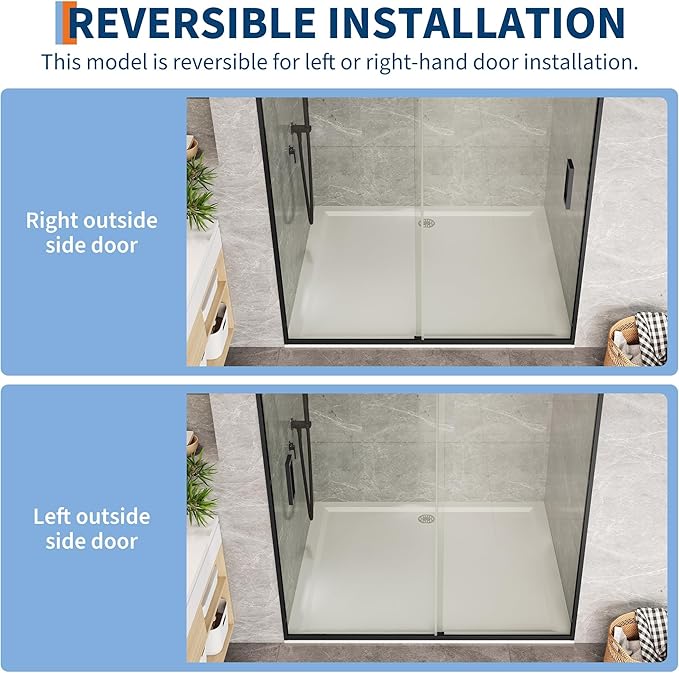 Shower Door 56-60" W x 72" H, Sliding Door, 1/4" (6mm) Clear Tempered Glass, Space-Saving Design for Modern Bathrooms