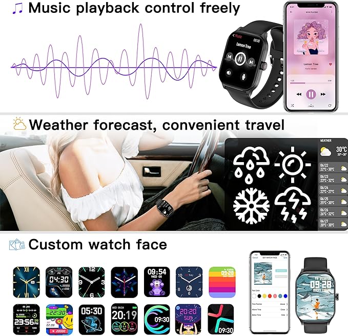 Smart Watch (Answer/Make Call), 2.01" Smartwatch for Android Phones and iPhone with Heart Rate,Sleep Monitor,Pedometer, 100+Sports Fitness Watch, IP68 Waterproof Fitness Tracker for Men Women