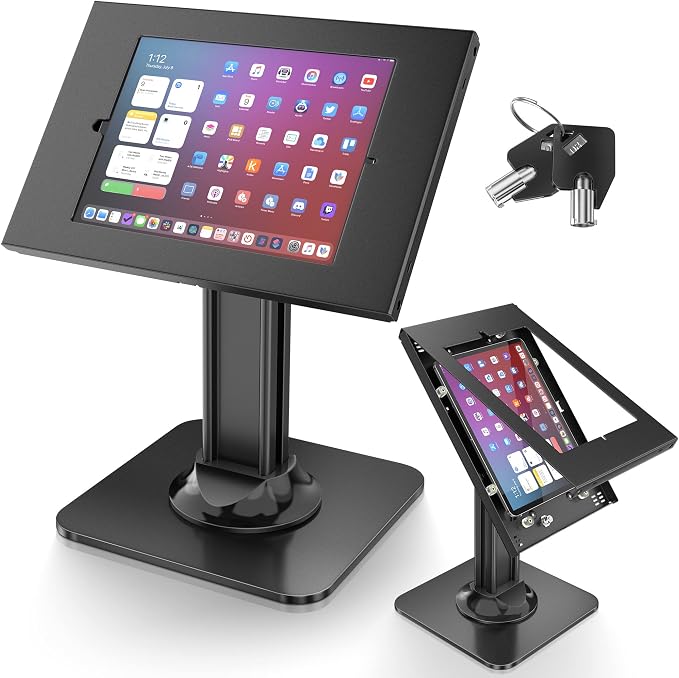 AboveTEK Anti-Theft iPad Kiosk Stand – POS iPad Security Stand & Locking Tablet Holder – Heavy Duty Base, 360° Swivel, 75° Tilt Bracket – Perfect for Retail Business