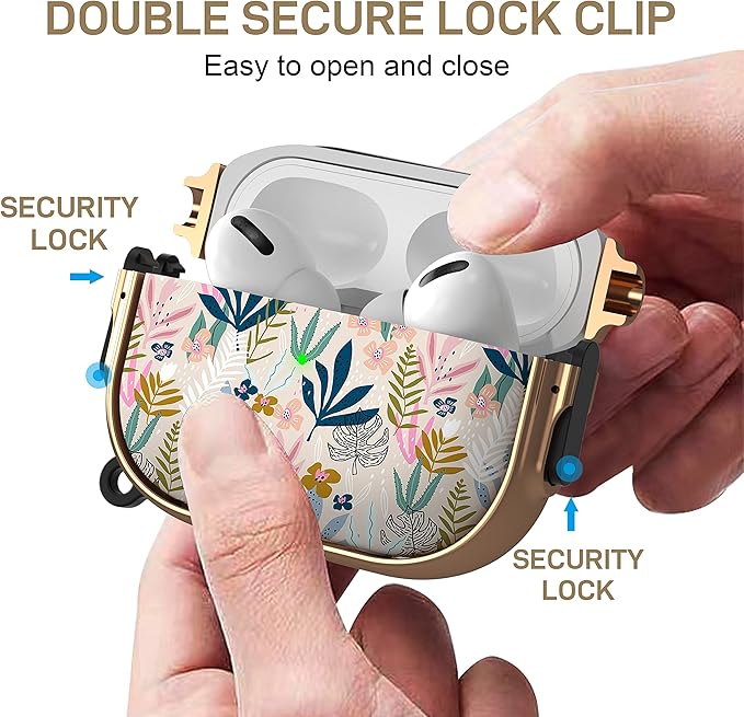 Maxjoy for AirPods Pro 2nd/1st Generation Case with Lock, Cute AirPods Pro 2 Case Lock Protective Hard AirPod Pro Cover for Women Men with Keychain for Airpod Pro (2023/2022/2019), Leaf