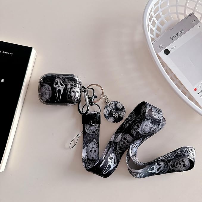 Cool Scream Pattern Pro 2 Case 2022 with Durable IMD Printing Technology and PET Layer，with Horror Keychain Clip Carabiner and Lanyard，Designed for Those who Like Thrilling Horror Themes Black