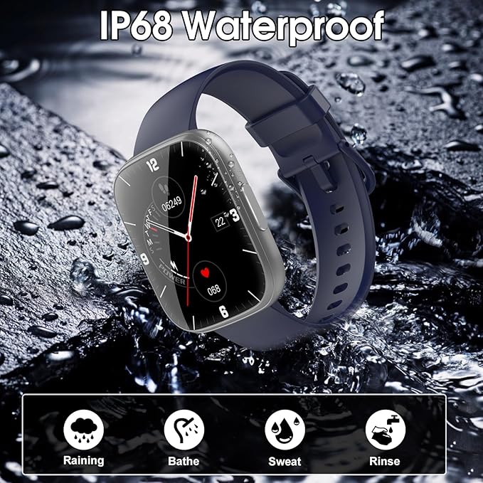Smart Watches for Men Women, 1.95" HD Touchscreen Fitness Tracker with Bluetooth Calls, IP68 Waterproof, 120+ Sport Modes, 7-Day Battery, 24/7 Heart Rate & Sleep Monitor for Android iOS (Blue)