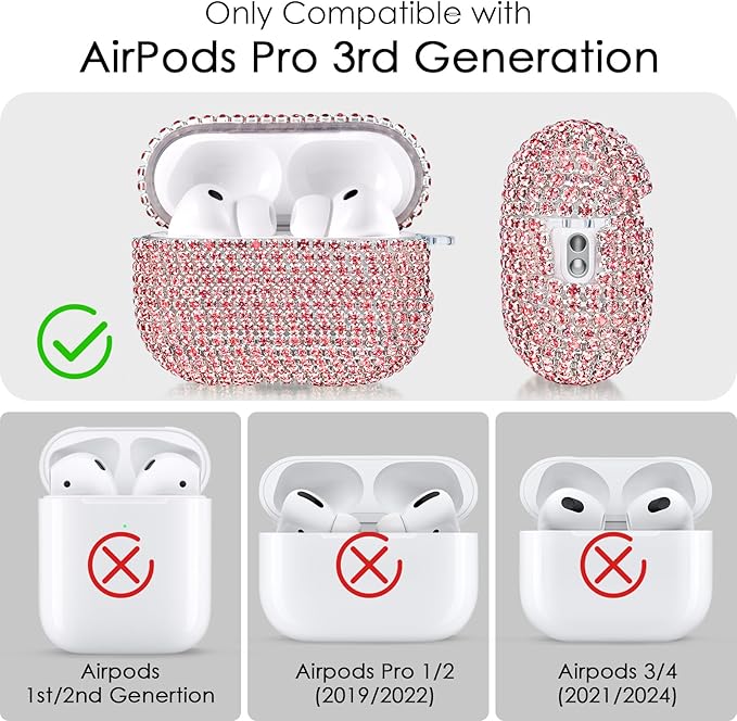 Bling Airpods iPods Pro 3 Case Cover 2025, VISOOM Rhinestone Airpods Pro 3 Cases Cute Glitter Jewelry Airpod iPod Pro3 Cases for Sparkly Apple AirPods iPods Pro 3rd Gen Case with Keychain for Women