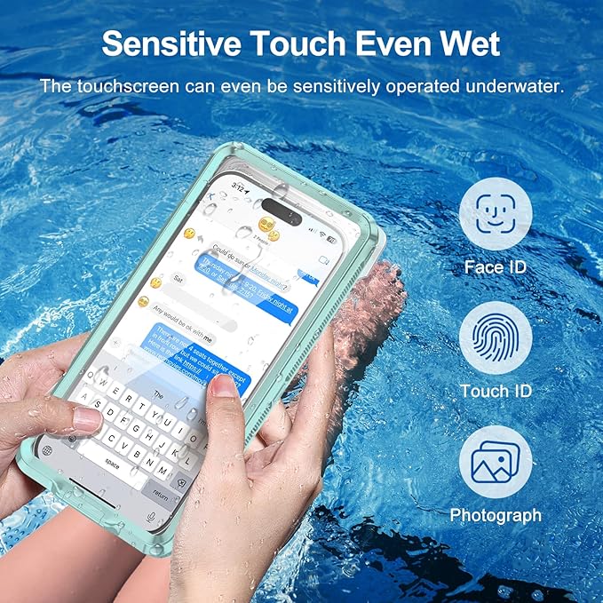 Beasyjoy Waterproof Phone Case, Underwater Snorkeling Diving Phone Case, Universal Self-Check Water Proof Pouch Dry Bag Up to 6.9 Inch for iPhone 16/15/14/13/12/11/Samsung S24/S23/Google - Green