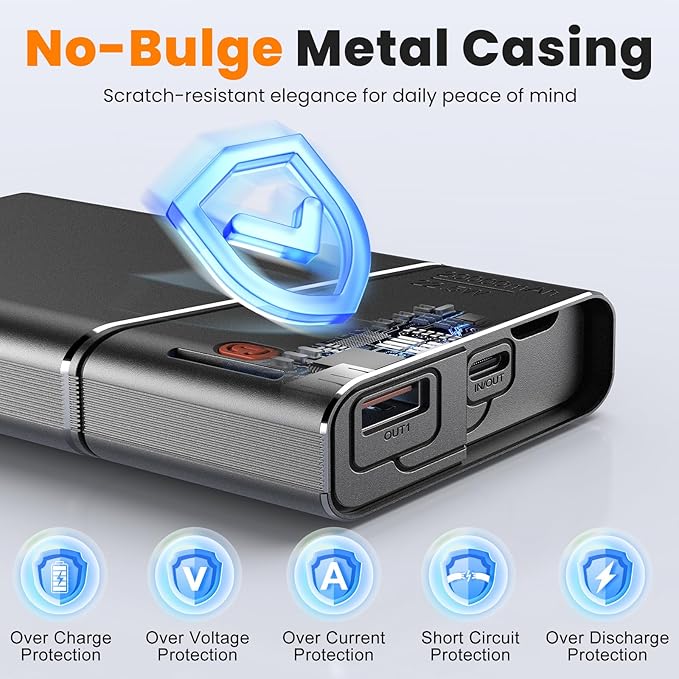 Portable Charger Power Bank, 20000mAh 22.5W PD Fast Charging Powerbank with Built-in USB C Cable, External Phone Battery Pack for iPhone 17/16/15 Samsung S24 Android etc