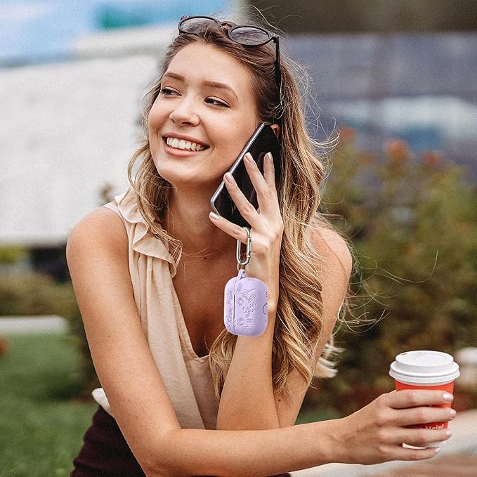 Lerobo Compatible with Apple Airpod Pro 2 Case, Flower Engraved Soft Silicone Skin Cover, Full Protective Cover for AirPod Pro Case USB C for Girls Cute, Front LED Visible, Lavender