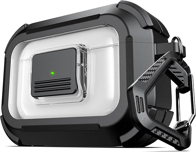 RFUNGUANGO for AirPods Pro 3 Case, Compatible with AirPods Pro 3 Generation Case (2025), Compatible with MagSafe, Magnetic Automatic Lock with Cleaner Kit and Keychain, Front LED Visible, Black