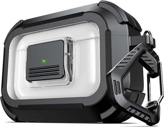 RFUNGUANGO for AirPods Pro 3 Case, Compatible with AirPods Pro 3 Generation Case (2025), Compatible with MagSafe, Magnetic Automatic Lock with Cleaner Kit and Keychain, Front LED Visible, Black