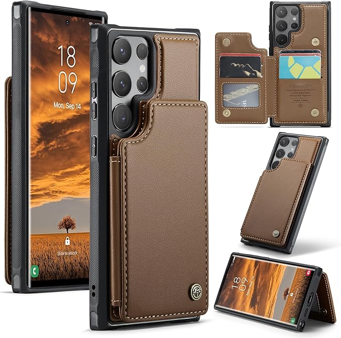 Bemal for Samsung Galaxy S25 Ultra Wallet Case with Card Holder, RFID Blocking, Shockproof Leather Kickstand for Men and Women, Durable Protective Phone Cover for 6.9", Brown