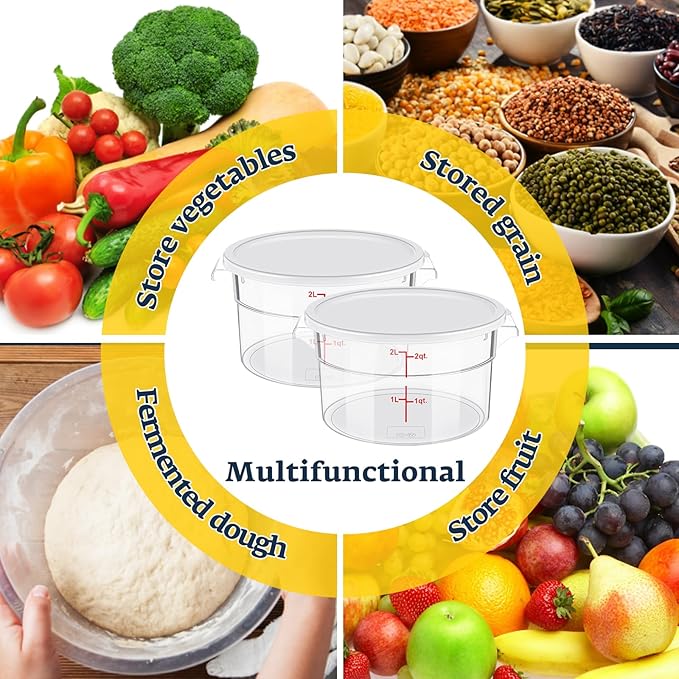 4 Pcs Dough Proofing Bucket with Lid, Round Food Storage Container 2 Qt Dough Bucket Clear Translucent Containers with Red Scale(White)