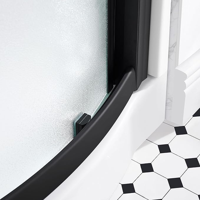 OVE Decors Breeze 34 in. Corner Shower Frosted Sliding Door with Base in Black