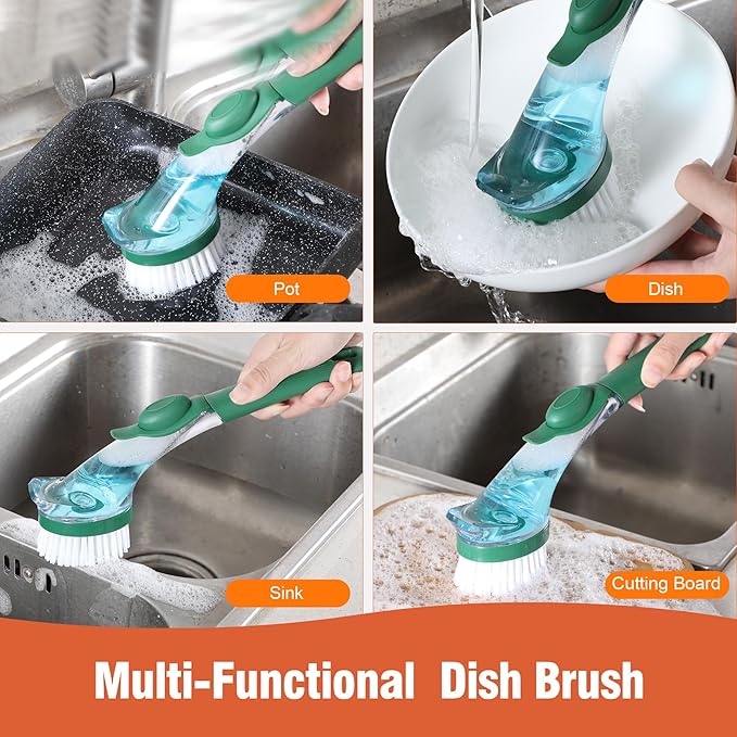 Kitchen Cleaning Tool Set - 3-Pack Dish Scrub Brush Kit with 10PCS Non-Scratch Scrub Sponges, Bottle Brush & Pot Scrubber, Safe for Cookware, Bathroom & Nonstick Surfaces