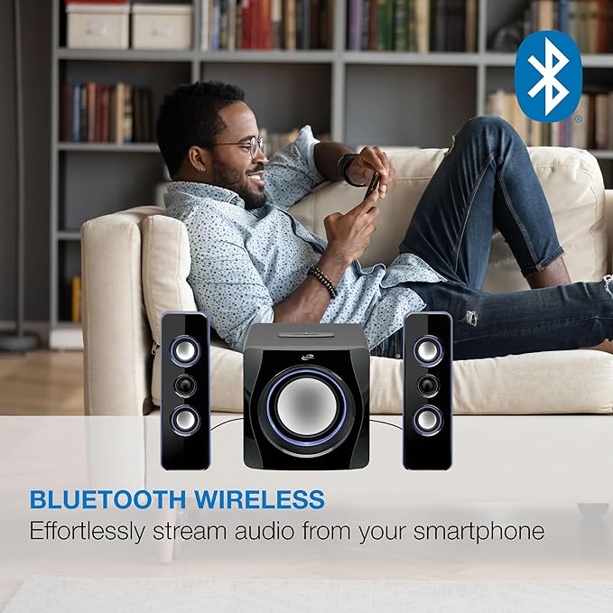 iLive Electronics Bluetooth Speaker System with Built-in Subwoofer, 7.28 x 8.86 x 7.28 Inches, Black (iHB23B)