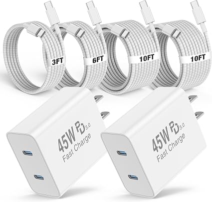 45W 2Port iPhone 18 17 16 Pro Max Charger Fast Charging Braided Fast Cable