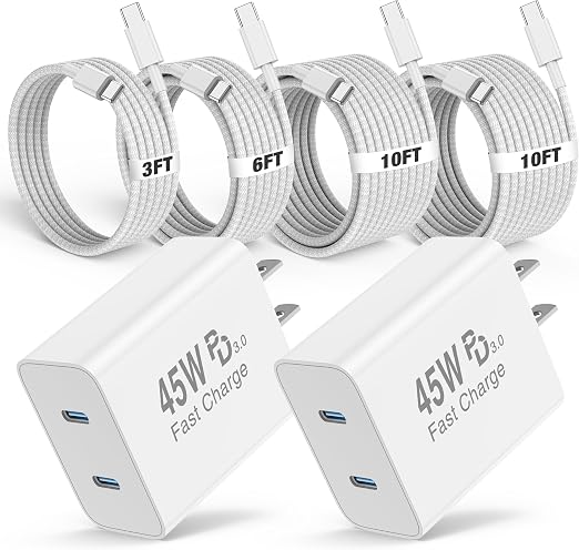 45W 2Port iPhone 18 17 16 Pro Max Charger Fast Charging Braided Fast Cable