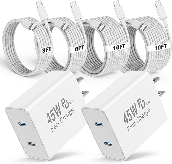 45W 2Port iPhone 18 17 16 Pro Max Charger Fast Charging Braided Fast Cable