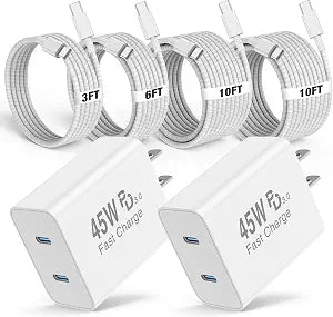 45W 2Port iPhone 18 17 16 Pro Max Charger Fast Charging Braided Fast Cable
