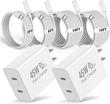 45W 2Port iPhone 18 17 16 Pro Max Charger Fast Charging Braided Fast Cable