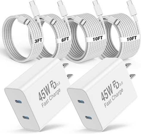 45W 2Port iPhone 18 17 16 Pro Max Charger Fast Charging Braided Fast Cable