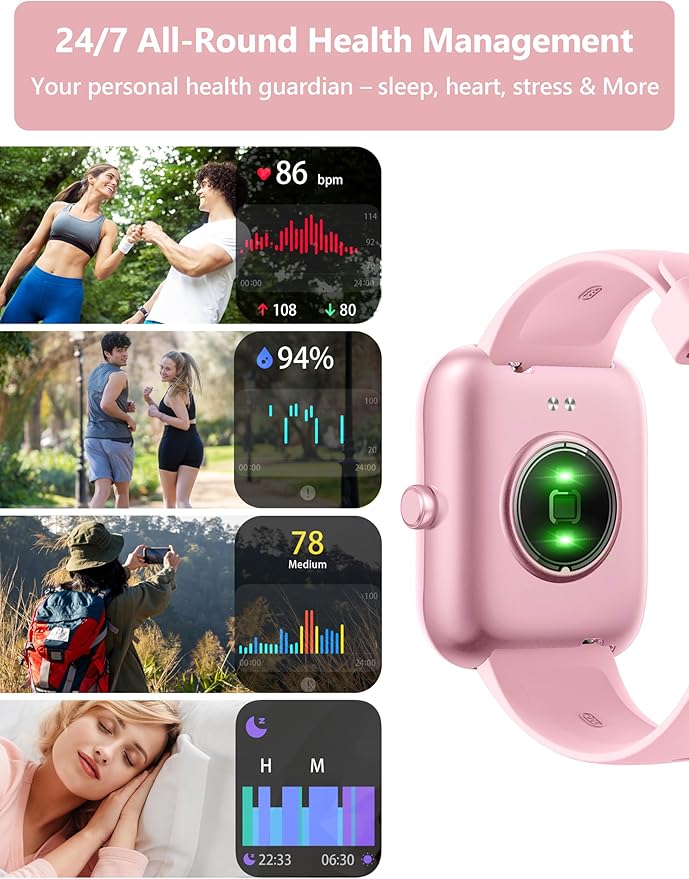 KALINCO Smart Watch Women [2 Bands, 44mm case] 1.83" Alexa Fitness Tracker, Heart Rate, Sleep, Stress Monitor, IP68 Waterproof Smartwatch, Make/Answer Calls, Compatible with iPhone & Android Phones