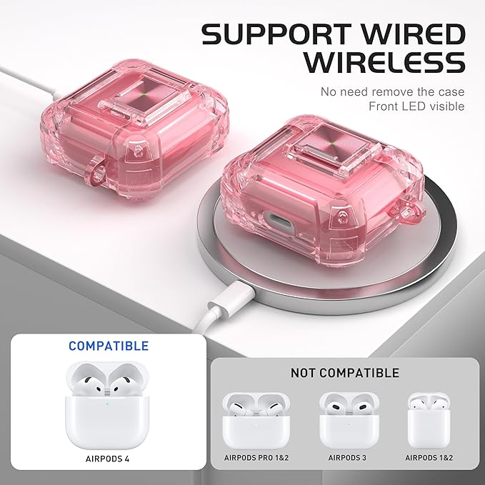 Valkit Compatible AirPods 4th Generation Case Pink, Soft TPU Airpods 4 Case with Lock, Shockproof Protective Skin with Keychain for Apple AirPods 4 Gen Cases for Women Men(Lock Pink)