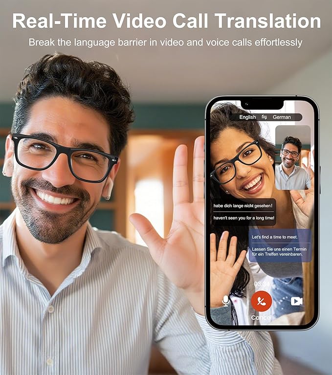 AI Smart Glasses, Multifunctional Bluetooth Glasses for Men & Women, 116 Languages & Accents Translator Device, Blue Light Filter & Polarized UV Protection Lenses Translation Glasses, Black
