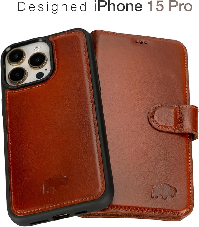 BLACKBROOK for iPhone 15 Pro Case with Card Holder, Carter Full Grain Leather, 2-in-1 Folio Flip Case for MagSafe Wireless Charging, RFID Blocking, 4 Card Slots, Compatible with iPhone 15 Pro