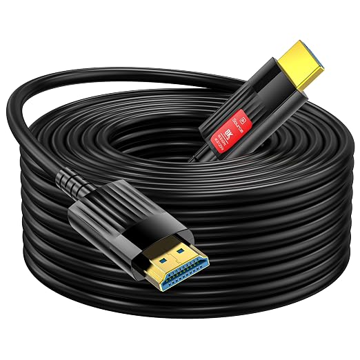 Fiber Optic HDMI Cable 200FT/61M, Long HDMI 2.1 Cable Support 48Gbps High Speed 8K@60Hz 4K@120Hz Dynamic HDR/eARC/HDCP 2.2&2.3/Dolby Atmos for Monitor,TV,Projector, Gaming Console