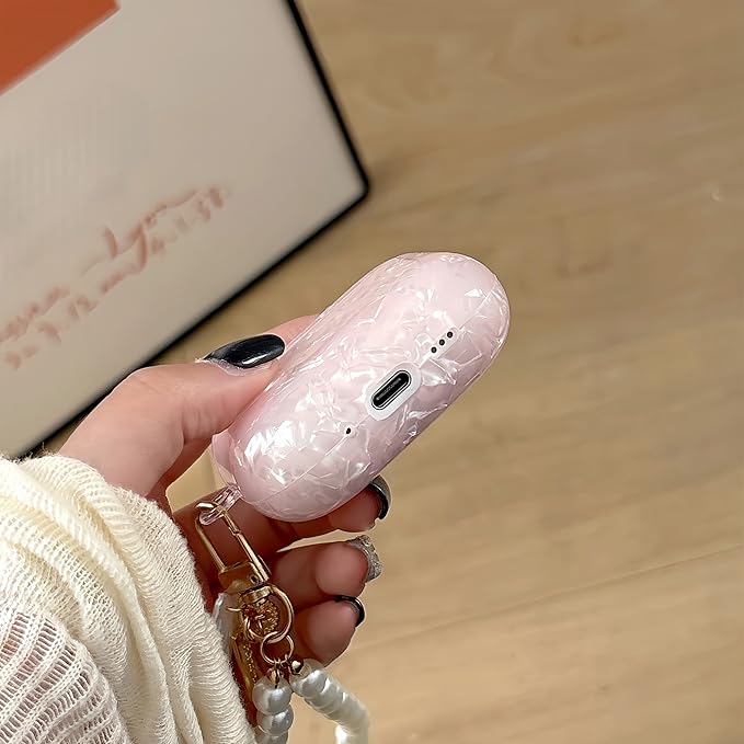 Cute Case for Airpods Pro 3 (2025), Bling Shell Pattern Soft TPU Protective Cover with Luxury Pearl Shell Keychain for Apple Airpods Pro 3 Charging Case, Pink