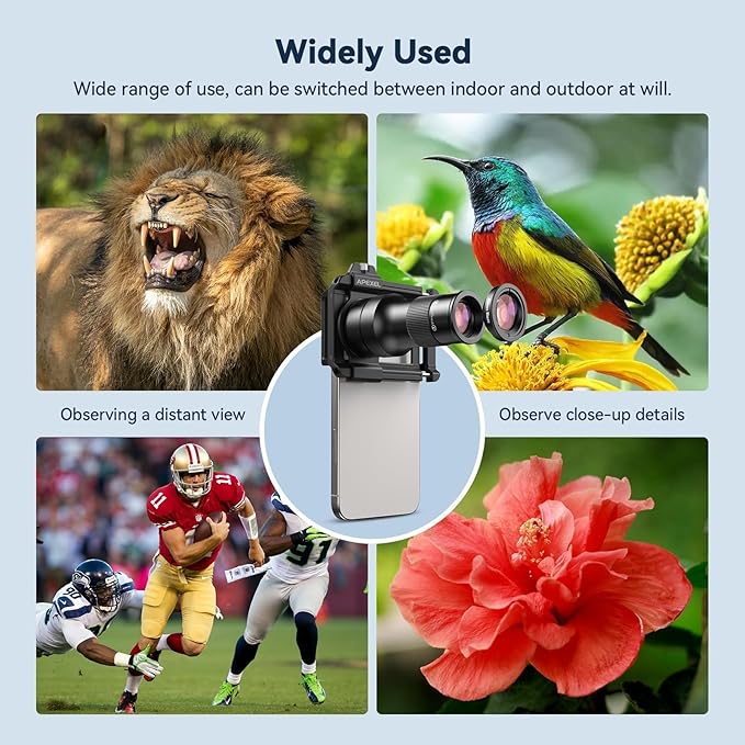 APEXEL 2-in-1 Telephoto Lens & 150mm Macro Lens for | 6X Telephoto and Macro Lens Kit with Universal Clip | Compatible with 16/15/14/13 Pro/Max, Samsung and Android Smartphones