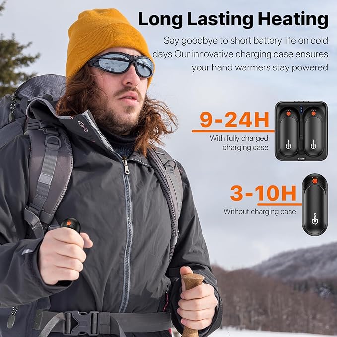 Electric Hand Warmers Rechargeable 2 Pack，24H Heating 5 Levels Heat Double Sided USB C Hand Warmer Gifts for Christmas, Outdoor, Golf, Hunting, Camping Accessories