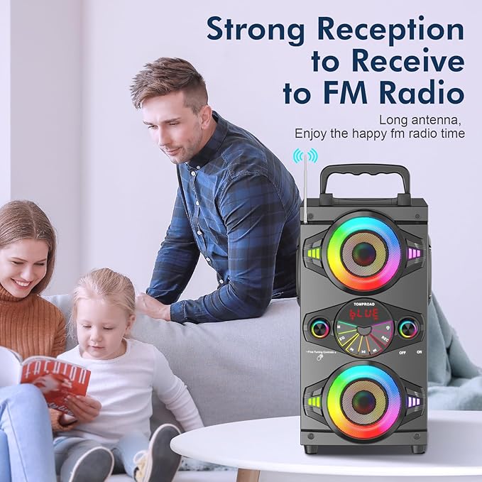 Bluetooth Speakers, 60W Portable Wireless Loud Outdoor Home Party Bluetooth Speaker with Subwoofer, FM Radio, LED Colorful Lights, Microphone, Remote and Big Powerful Stereo Deep Bass Sound Boombox