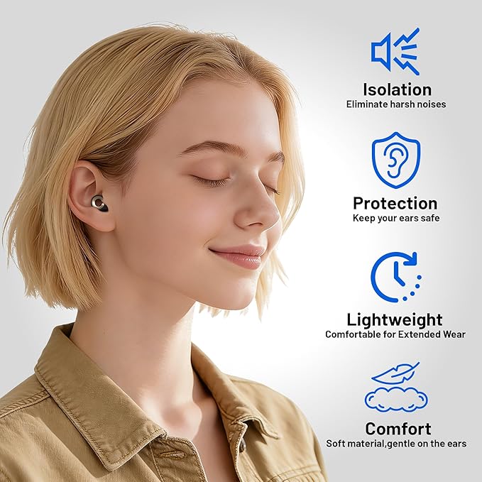 Ear Plugs for Sleeping 32dB Noise Cancelling Earplugs for Noise Reduction & Sleep, Reusable Travel, Work, Focus & Concert, Ultra Soft with 4 Pairs of Ear Tips & a Portable Case (Black, One Size)