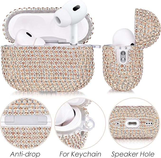 Case for Apple Airpods Pro 3 Case Cover 2025, VISOOM Bling Jewerly Airpods iPods Pro3 Cases Cute Glitter Diamond Airpod iPod Pro3 Cases Rhinestone AirPods iPods Pro 3rd Gen Cas with Keychain for Women