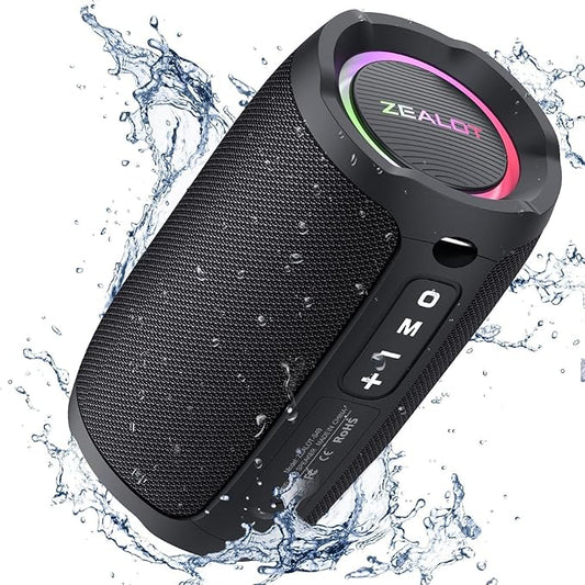 ZEALOT Portable Speaker 20W, Bluetooth Speaker Waterproof, Bocinas Bluetooth, IPX6 Waterproof, Wireless Pair, Clear Stereo Audio/BT5.2/ RGB Light/USB/TF, for Home/Outdoor/Beach