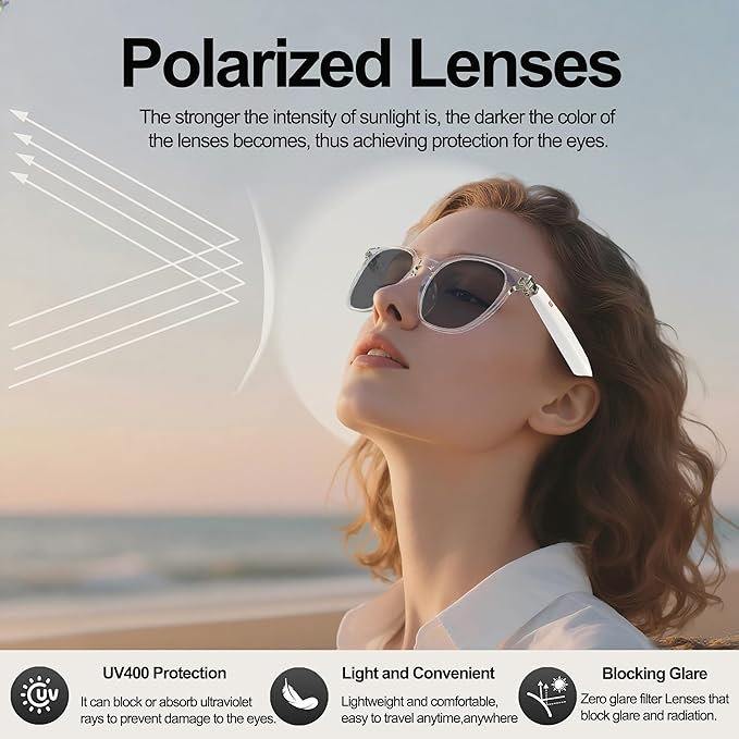 AI Smart Wireless Bluetooth Translation Glasses for Men/Women with Speakers/Bluetooth&140+ Languages Translation Sports/Travel/Drive/Busniess (C1+AI+Color Change Lenses+Transparent)