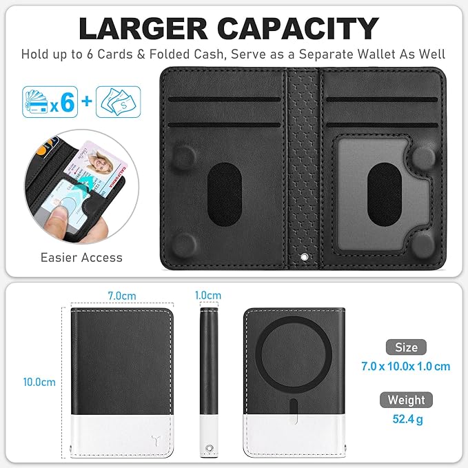 TUCCH for Magsafe Card Holder with Clear ID Window, Fit 6 Cards, RFID Blocking PU Leather Men Women Magnetic Phone Wallet for iPhone 17/16/15/14/13/12/Plus/Air/Pro/Pro Max Series, Black & White