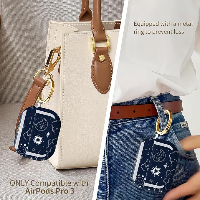 Compatible with AirPods Pro 3 Case 2025 for Women Girls – Cute Shockproof Protective Cover with Gold Round Buckle, Anti-Drop Soft Case for AirPod Pro 3rd Gen (Boho Sun)