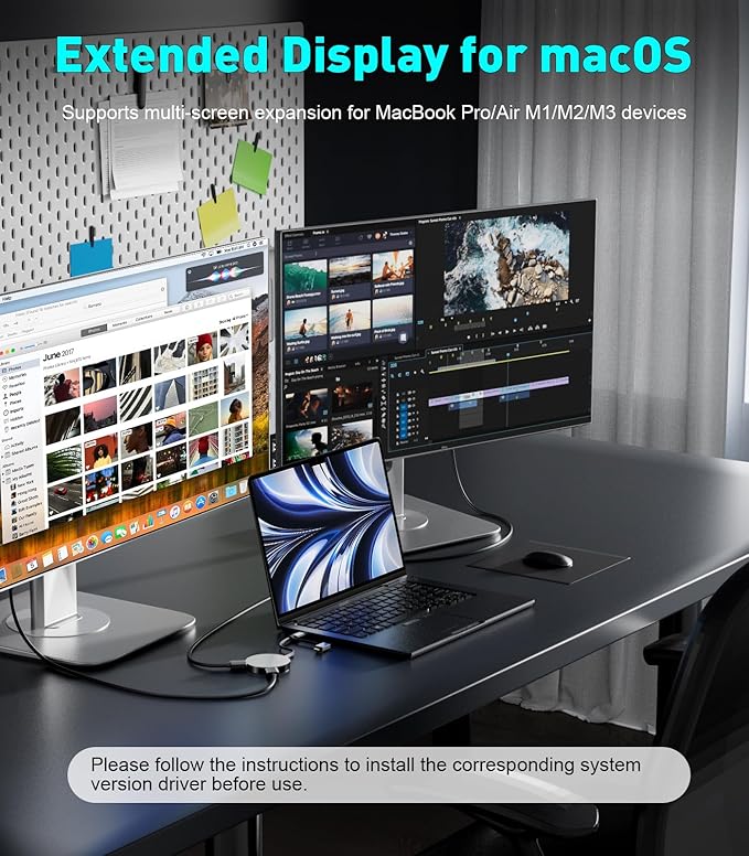 USB 3.0 or USB C to Dual HDMI Splitter Extender Display for Windows and Mac M1/M2/M3 | 4K/1080P USB C to HDMI Adapter for Dual Monitor, Multiple for Thunderbolt MacBook, Dell, HP, Lenovo etc