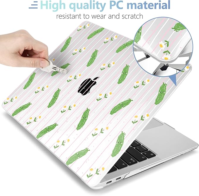 MEEgoodo for MacBook Air 13.3 inch Case 2021 2020 2019 2018 A2337 M1 A2179 A1932, Laptop Shell for MacBook Air M1 with Keyboard Webcam Cover&Trackpad Film&Type C Adapter,Cute Cucumbers & Smiling Faces