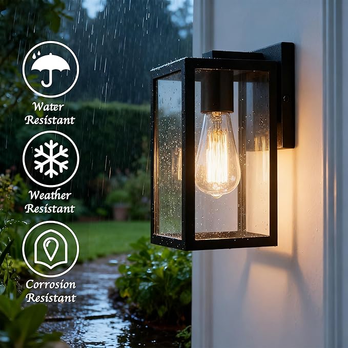 Bestshared Outdoor Wall Sconce, Exterior Wall Lighting Fixture, Outdoor Porch Mount Light, Front Door Lantern Lamp in Black Finish with Clear Glass for Porch(1 Pack)