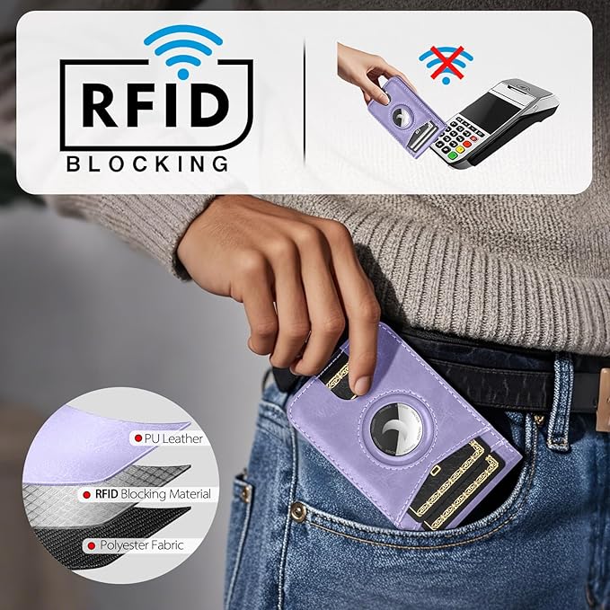 Compatible with Magsafe Case with RFID Blocking Card Holder AirTag pocket for iPhone 17/16/15/14/13/12 Pro/Pro Max/PlusSeries,Not Fit iPhone Mini,Light Purple
