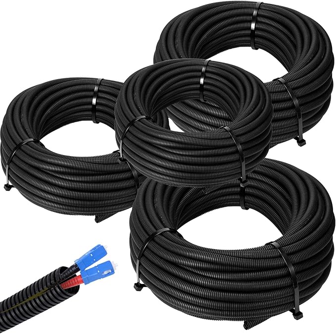 Sasylvia 1/4, 3/8, 1/2, 3/4'' X 10 ft Split Wire Loom Cord Protector Tubing Split Conduit Protector Tubing Convoluted Tube Flexible Electrical Wire Cover Protective Sleeves(Black)