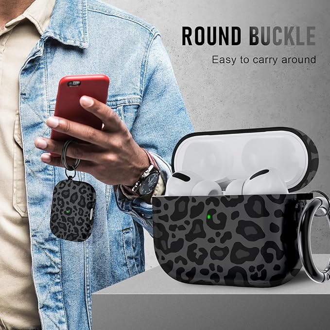 for AirPods Pro 3 Case (2025) with Cleaner Kit, Cute Soft Silicone Cover Compatible AirPods Pro 3rd Genera case with Keychain for Women Men with Keychain for Airpod Pro case(2025) Black Leopard Print