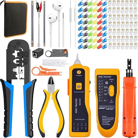 TAIWAIN Cat6 Network Cable Crimping Tool Set RJ45/Cat5, RJ11/RJ12 Repair Cutter Wire Crimper, Cable stripping Cutter Network Crimp Wire Stripper, Cable Tester& Connecter(Black)