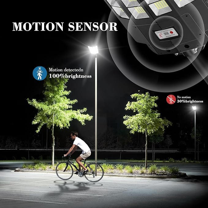 10000W Solar Street Lights, 7000K Solar Lights Outdoor Motion Sensor, Commercial Parking Lot Light Dusk to Dawn, 320° Wide Angle Solar Street Lights Outdoor IP66 Waterproof for Yard(1 Pack)