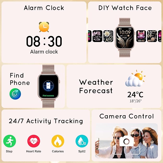 Smart Watch for Women (Answer/Make Calls) 1.83" HD Fitness Step Tracker Smartwatch Compatible Android iPhone Phones with Heart Rate/Sleep Monitor, 120+ Sports IP68 Waterproof, Rose Gold/3 Bands