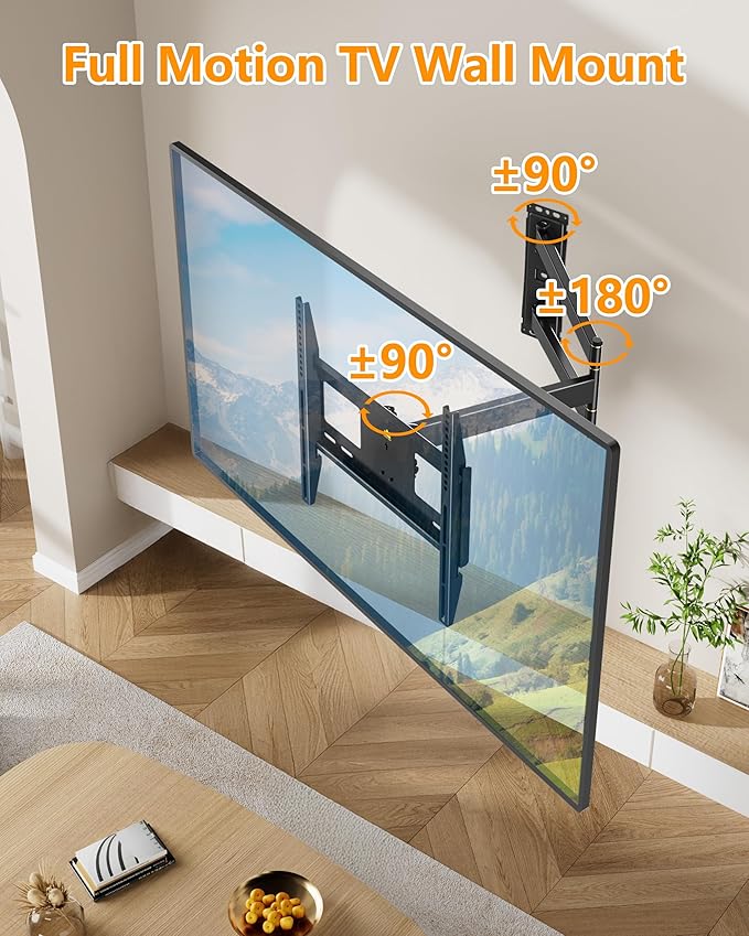 FORGING MOUNT Corner TV Wall Mount Long Arm TV Mount for 26"-65" TVs-Easy to Install Single Stud Design- 33" of Smooth Extension Plus Swivel,Tilt,Holds 99lbs,Universal Bracket Max VESA 400X400mm