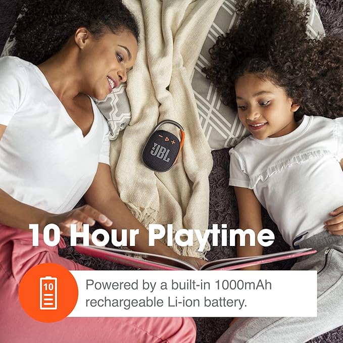 JBL Clip 4 - Portable Mini Bluetooth Speaker, big audio and punchy bass, integrated carabiner, IP67 waterproof and dustproof, 10 hours of playtime, speaker for home, outdoor and travel (White)