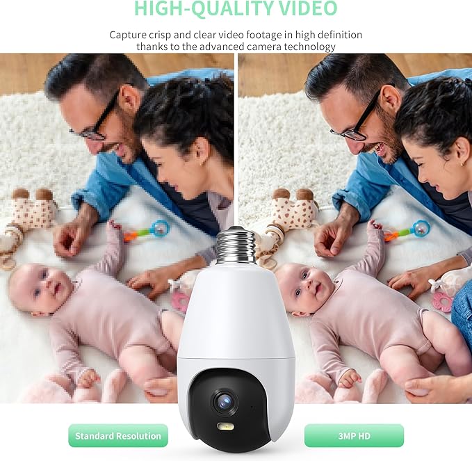 2K HD WiFi Light Socket Security Camera, 5G/2.4G Dual Band, Weatherproof, Auto Tracking, Full Color Outdoor Home Security Light Bulb Camera